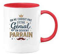 quotedazur - MugOn ne choisit pas d'être génial, on devient parrain - Tasse Cadeau Parrain Homme - Rouge/Céramique
