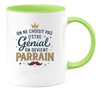 quotedazur - MugOn ne choisit pas d'être génial, on devient parrain - Tasse Cadeau Parrain Homme - Vert/Céramique