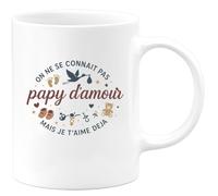 quotedazur - Mugon ne se connait pas encore papy d'amour mais je t'aime déjà - Tasse Cadeau Annonce grossesse naissance futur papy Homme - Blanc/Céramique