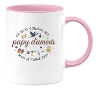 quotedazur - Mugon ne se connait pas encore papy d'amour mais je t'aime déjà - Tasse Cadeau Annonce grossesse naissance futur papy Homme - Rose/Céramique