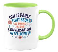 quotedazur - Mugoui je parle tout seul, au moins j'ai une conversation intelligente - Tasse Cadeau Humour Homme - Vert/Céramique