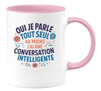 quotedazur - Mugoui je parle tout seul, au moins j'ai une conversation intelligente - Tasse Cadeau Humour Homme - Rose/Céramique