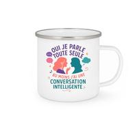 quotedazur - Mugoui je parle toute seule, au moins j'ai une conversation intelligente - Tasse Cadeau Humour Femme - Blanc/Emaillé
