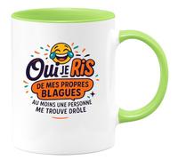 quotedazur - Mugoui je ris de mes propres blagues, au moins une personne me trouve drôle - Tasse Cadeau Humour Femme - Vert/Céramique