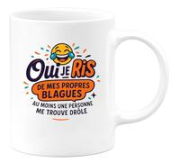 quotedazur - Mugoui je ris de mes propres blagues, au moins une personne me trouve drôle - Tasse Cadeau Humour Femme - Blanc/Céramique