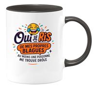quotedazur - Mugoui je ris de mes propres blagues, au moins une personne me trouve drôle - Tasse Cadeau Humour Femme - Noir/Céramique