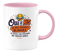 quotedazur - Mugoui je ris de mes propres blagues, au moins une personne me trouve drôle - Tasse Cadeau Humour Femme - Rose/Céramique