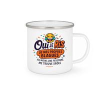 quotedazur - Mugoui je ris de mes propres blagues, au moins une personne me trouve drôle - Tasse Cadeau Humour Femme - Blanc/Emaillé