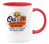 quotedazur - Mugoui je ris de mes propres blagues, au moins une personne me trouve drôle - Tasse Cadeau Humour Femme - Rouge/Céramique