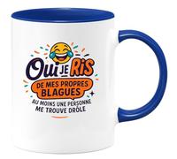 quotedazur - Mugoui je ris de mes propres blagues, au moins une personne me trouve drôle - Tasse Cadeau Humour Femme - Bleu/Céramique