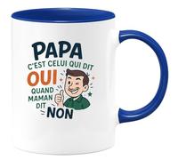 quotedazur - Mugpapa c'est celui qui dit oui quand maman dit non - Tasse Cadeau Humour Homme - Bleu/Céramique