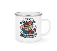 quotedazur - MugPapa cool jusqu'à ce qu'on touche à la télécommande - Tasse Cadeau Humour Papa Homme - Blanc/Emaillé
