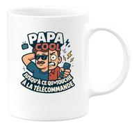 quotedazur - MugPapa cool jusqu'à ce qu'on touche à la télécommande - Tasse Cadeau Humour Papa Homme - Blanc/Céramique