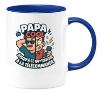 quotedazur - MugPapa cool jusqu'à ce qu'on touche à la télécommande - Tasse Cadeau Humour Papa Homme - Bleu/Céramique