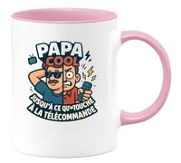 quotedazur - MugPapa cool jusqu'à ce qu'on touche à la télécommande - Tasse Cadeau Humour Papa Homme - Rose/Céramique