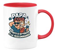 quotedazur - MugPapa cool jusqu'à ce qu'on touche à la télécommande - Tasse Cadeau Humour Papa Homme - Rouge/Céramique