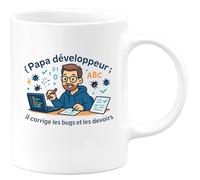 quotedazur - MugPapa développeur : il corrige les bugs et les devoirs - Tasse Cadeau Développeur informatique Homme - Blanc/Céramique