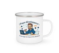 quotedazur - MugPapa développeur : il corrige les bugs et les devoirs - Tasse Cadeau Développeur informatique Homme - Blanc/Emaillé