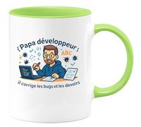 quotedazur - MugPapa développeur : il corrige les bugs et les devoirs - Tasse Cadeau Développeur informatique Homme - Vert/Céramique