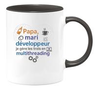 quotedazur - MugPapa, mari, développeur : je gère les trois en multithreading - Tasse Cadeau Développeur informatique Homme - Noir/Céramique