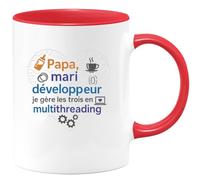 quotedazur - MugPapa, mari, développeur : je gère les trois en multithreading - Tasse Cadeau Développeur informatique Homme - Rouge/Céramique
