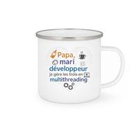quotedazur - MugPapa, mari, développeur : je gère les trois en multithreading - Tasse Cadeau Développeur informatique Homme - Blanc/Emaillé
