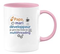 quotedazur - MugPapa, mari, développeur : je gère les trois en multithreading - Tasse Cadeau Développeur informatique Homme - Rose/Céramique