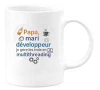 quotedazur - MugPapa, mari, développeur : je gère les trois en multithreading - Tasse Cadeau Développeur informatique Homme - Blanc/Céramique