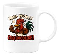 quotedazur - Mugpapa poule ? non, coq en colère ! - Tasse Cadeau Humour Homme - Blanc/Céramique