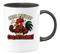 quotedazur - Mugpapa poule ? non, coq en colère ! - Tasse Cadeau Humour Homme - Noir/Céramique