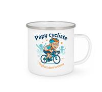 quotedazur - MugPapy cycliste : toujours dans la course pour mes petits-enfants - Tasse Cadeau Papy Homme - Blanc/Emaillé