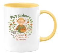 quotedazur - MugPapy jardinier : je cultive l'amour et les tomates - Tasse Cadeau Papy Homme - Jaune/Céramique