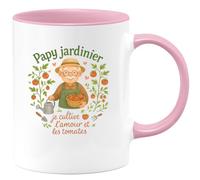 quotedazur - MugPapy jardinier : je cultive l'amour et les tomates - Tasse Cadeau Papy Homme - Rose/Céramique