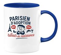 quotedazur - MugParisien d'adoption, râleur de naissance - Tasse Cadeau Humour Paris Homme - Bleu/Céramique
