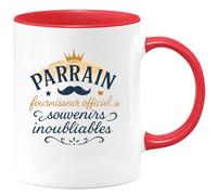 quotedazur - MugParrain : fournisseur officiel de souvenirs inoubliables - Tasse Cadeau Parrain Homme - Rouge/Céramique