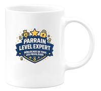quotedazur - MugParrain level expert : déblocage de tous les privilèges - Tasse Cadeau Parrain Homme - Blanc/Céramique