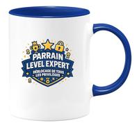 quotedazur - MugParrain level expert : déblocage de tous les privilèges - Tasse Cadeau Parrain Homme - Bleu/Céramique