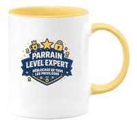 quotedazur - MugParrain level expert : déblocage de tous les privilèges - Tasse Cadeau Parrain Homme - Jaune/Céramique