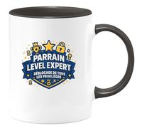 quotedazur - MugParrain level expert : déblocage de tous les privilèges - Tasse Cadeau Parrain Homme - Noir/Céramique