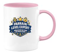 quotedazur - MugParrain level expert : déblocage de tous les privilèges - Tasse Cadeau Parrain Homme - Rose/Céramique