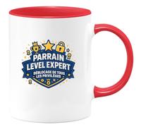 quotedazur - MugParrain level expert : déblocage de tous les privilèges - Tasse Cadeau Parrain Homme - Rouge/Céramique