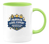 quotedazur - MugParrain level expert : déblocage de tous les privilèges - Tasse Cadeau Parrain Homme - Vert/Céramique
