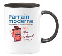 quotedazur - MugParrain moderne : expert en stories et en câlins old school - Tasse Cadeau Parrain Homme - Noir/Céramique