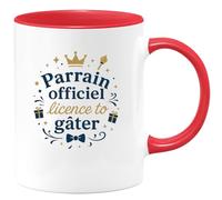 quotedazur - MugParrain officiel : licence to gâter - Tasse Cadeau Parrain Homme - Rouge/Céramique