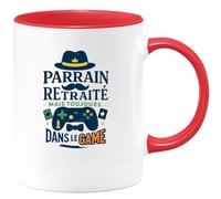 quotedazur - MugParrain retraité mais toujours dans le game - Tasse Cadeau Parrain Homme - Rouge/Céramique