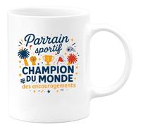 quotedazur - MugParrain sportif : champion du monde des encouragements - Tasse Cadeau Parrain Homme - Blanc/Céramique