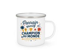 quotedazur - MugParrain sportif : champion du monde des encouragements - Tasse Cadeau Parrain Homme - Blanc/Emaillé