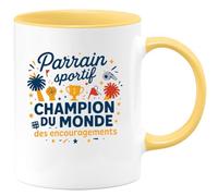 quotedazur - MugParrain sportif : champion du monde des encouragements - Tasse Cadeau Parrain Homme - Jaune/Céramique