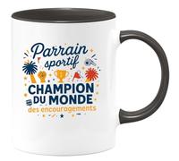 quotedazur - MugParrain sportif : champion du monde des encouragements - Tasse Cadeau Parrain Homme - Noir/Céramique