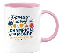 quotedazur - MugParrain sportif : champion du monde des encouragements - Tasse Cadeau Parrain Homme - Rose/Céramique